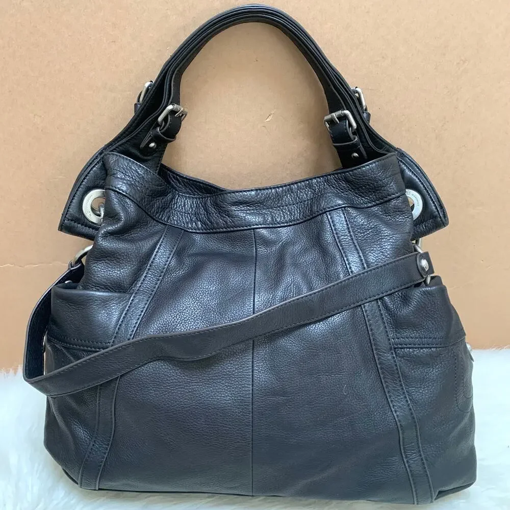 B. MAKOWSKY Extra Large Luxe Black Leather Convertible Shoulder Bag Tote
